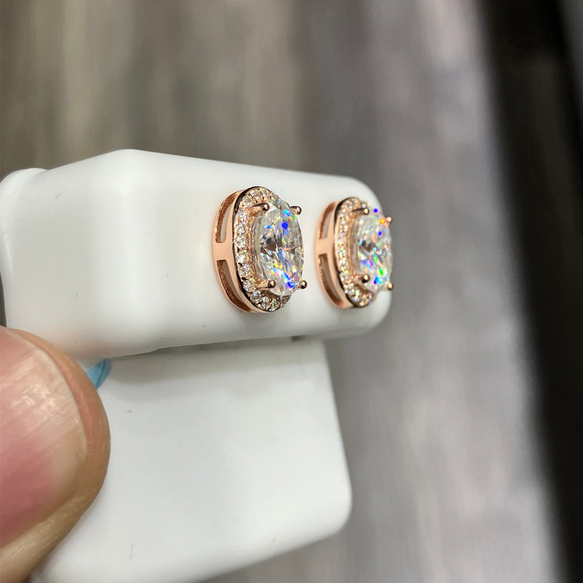 925 Sterling Silver Rose Gold Coated 3.22CTW VVS-D Moissanite Oval Earrings Studs
