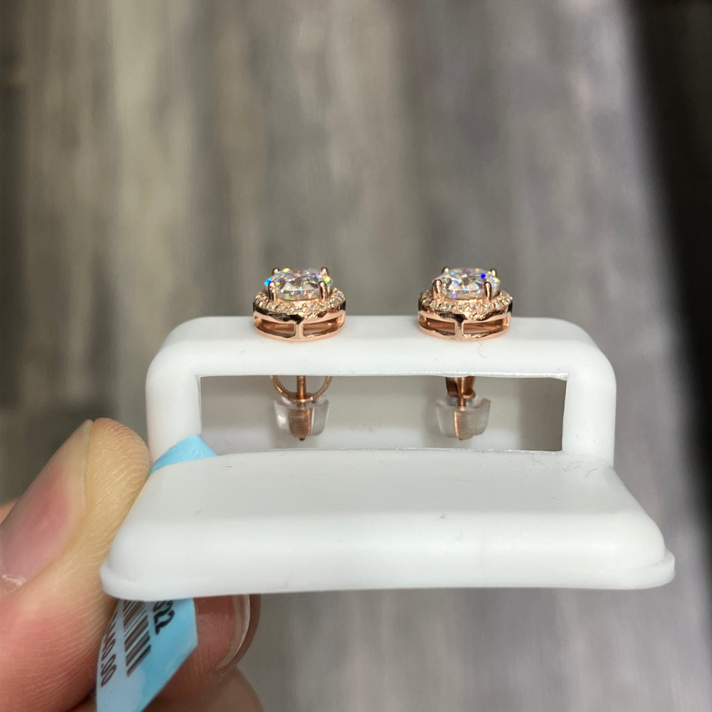 925 Sterling Silver Rose Gold Coated 3.22CTW VVS-D Moissanite Oval Earrings Studs