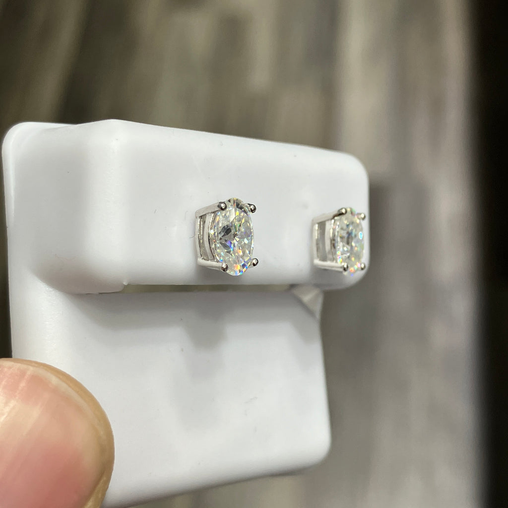 925 Sterling Silver Oval 2.00 CTW VVS-D Moissanite Solitaire Earrings Studs