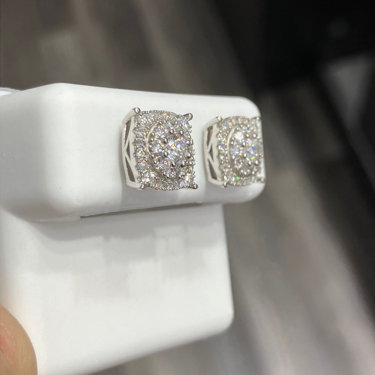Square Lab-Created Diamond Stud Earrings in 925 Sterling Silver