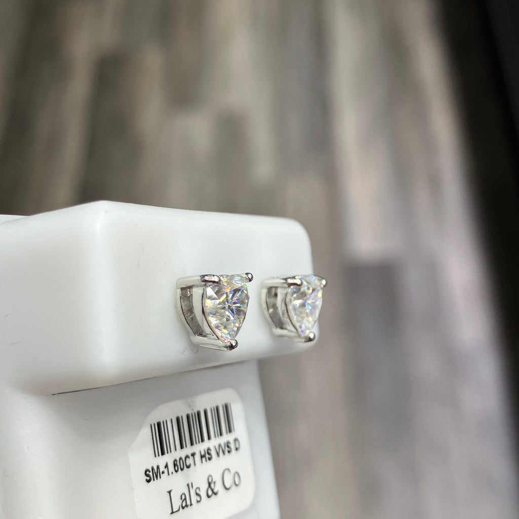Heart Shaped Solitaire 1.60CTW VVS-D Moissanite Studs 925 Sterling Silver Earring Set
