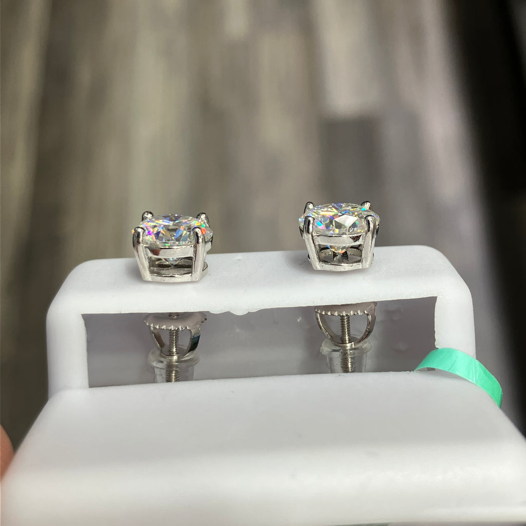 925 Sterling Silver Moissanite 3.00CTW VVS-D Round Solitaire Stud Earrings