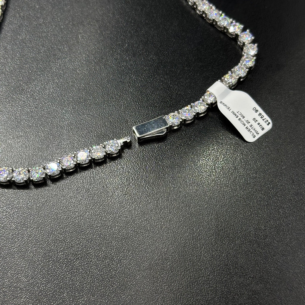 925 Sterling Silver 50 CTW Moissanite Tennis Chain 5mm 20"
