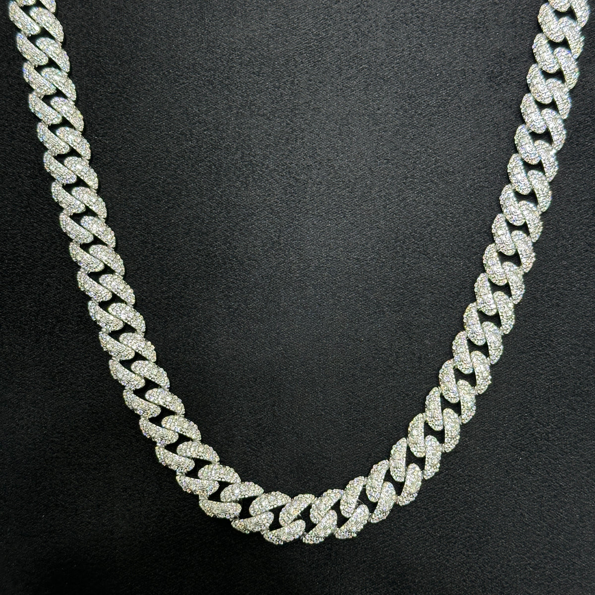12mm 925 Sterling Silver Cuban Link Cross Chain with 19.59 CTW Moissanite