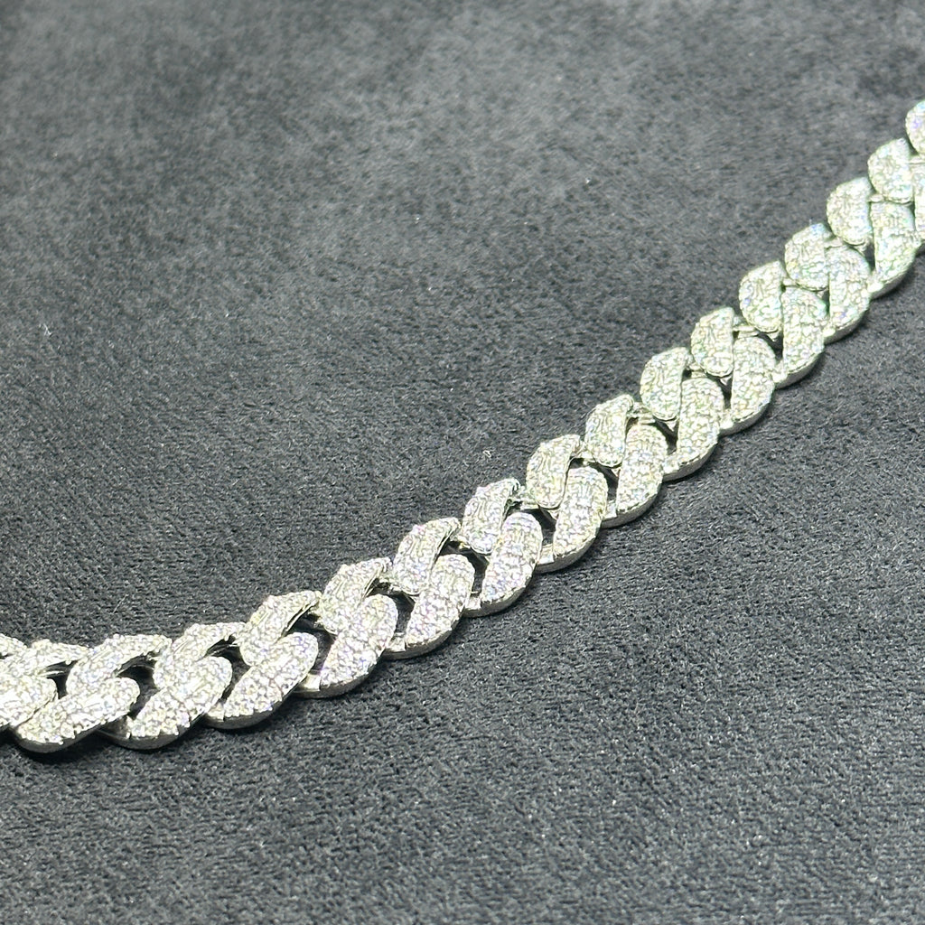 12mm 925 Sterling Silver Cuban Link Cross Chain with 19.59 CTW Moissanite