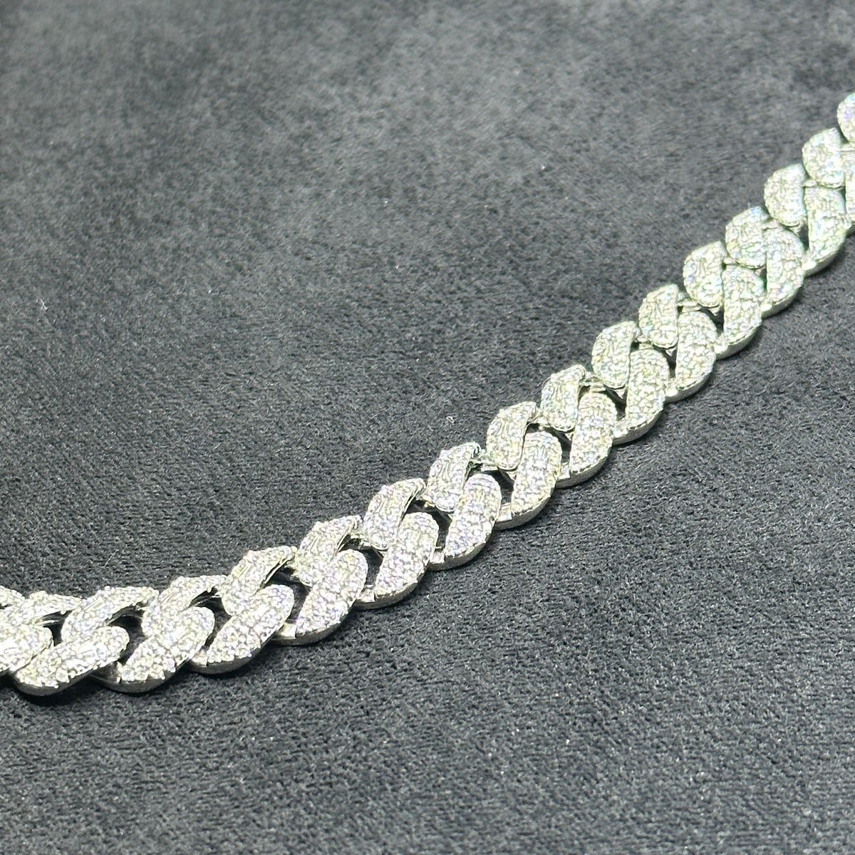 12mm 925 Sterling Silver Cuban Link Cross Chain with 19.59 CTW Moissanite