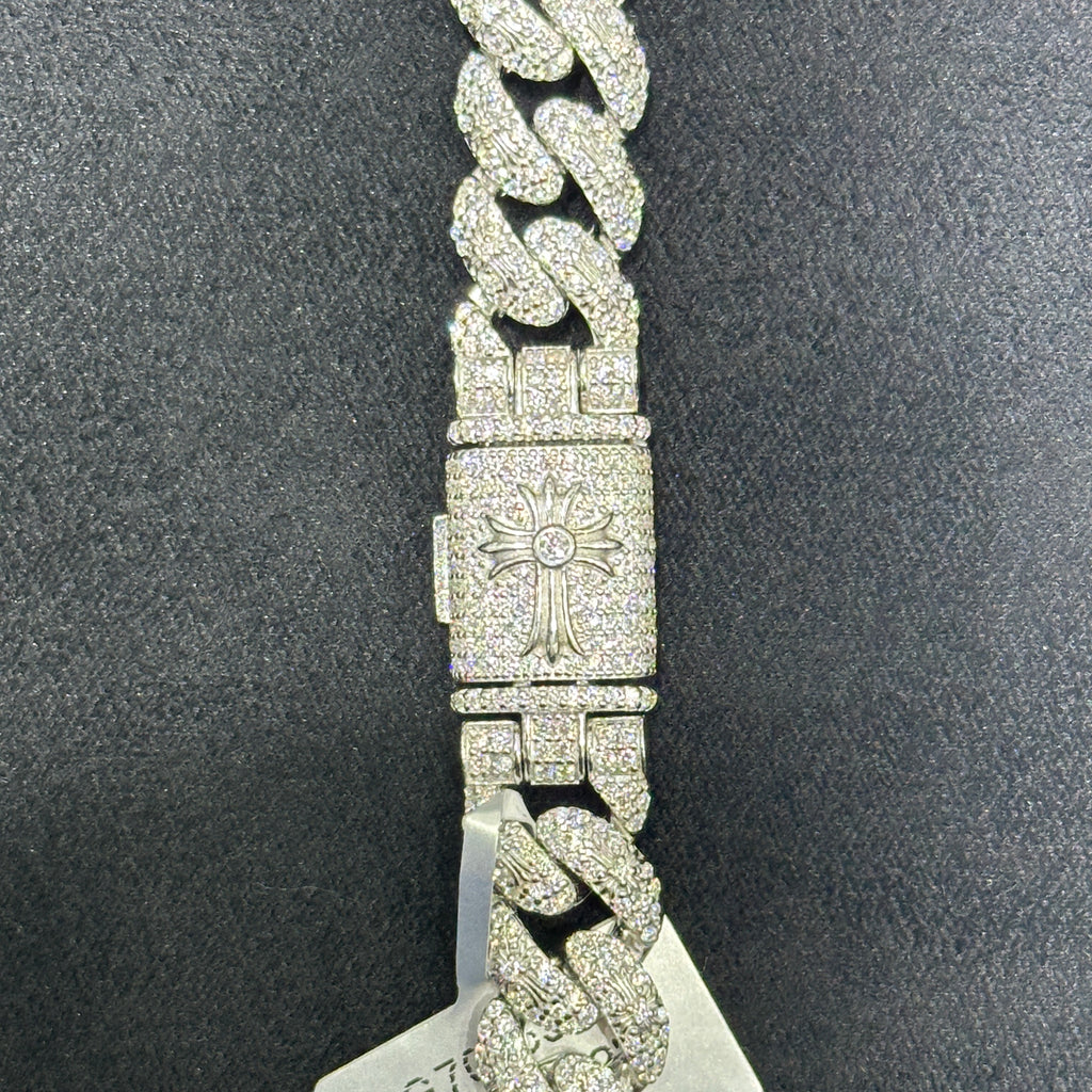 12mm 925 Sterling Silver Cuban Link Cross Chain with 19.59 CTW Moissanite