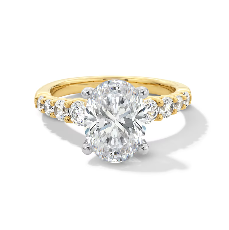 3-3/4 CT. T.W. Oval Certified Lab-Grown Diamond Graduated Shank Engagement Ring in 14K Gold (I/SI2)