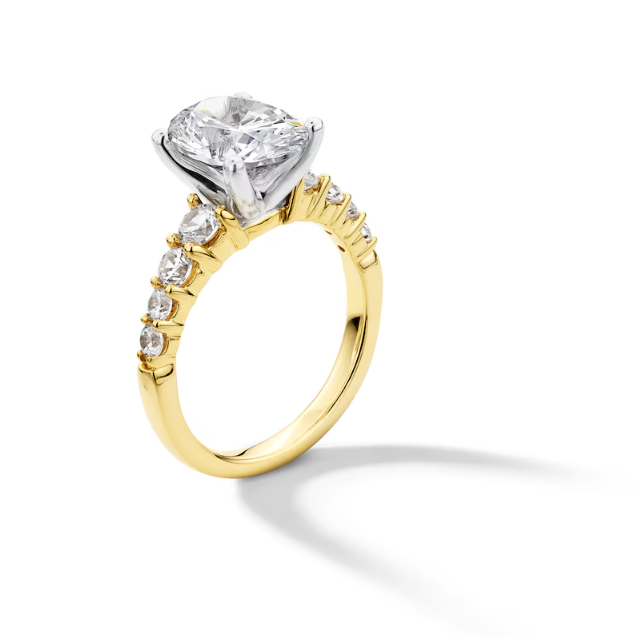 3-3/4 CT. T.W. Oval Certified Lab-Grown Diamond Graduated Shank Engagement Ring in 14K Gold (I/SI2)