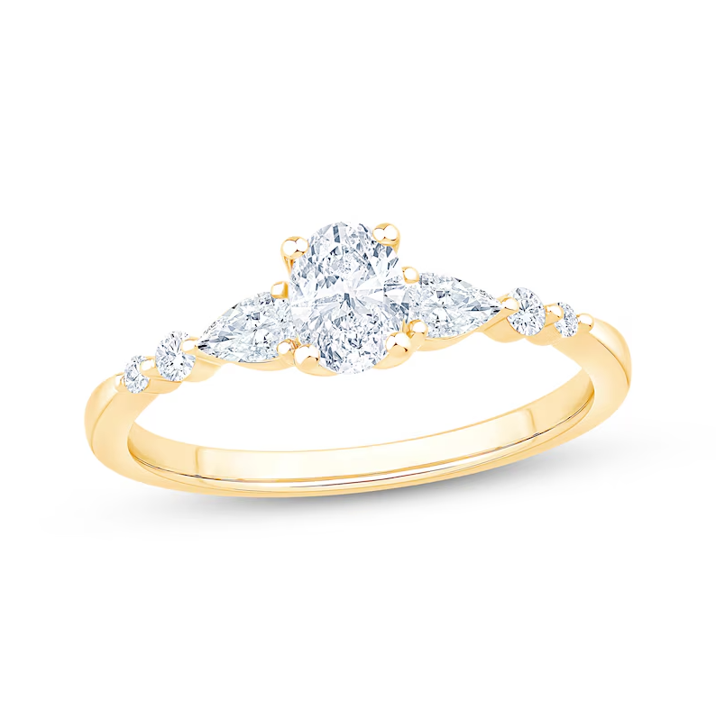 Lab-Grown Diamonds Oval-Cut & Pear-Shaped Three-Stone Engagement Ring