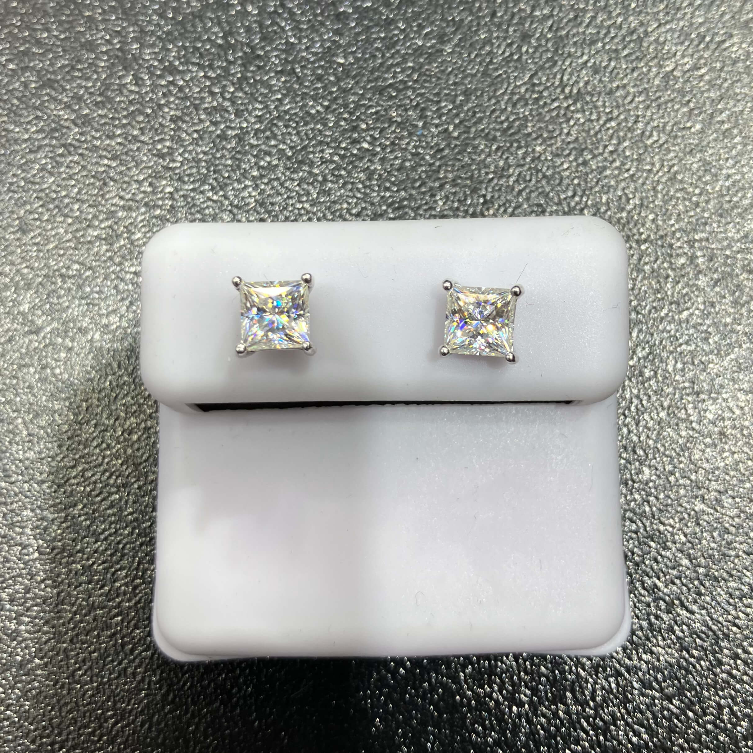 Moissanite 925 Silver Earrings Princess Cut