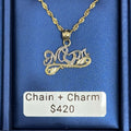 10k Gold Mom with Heart Charm and Rope Style Necklace