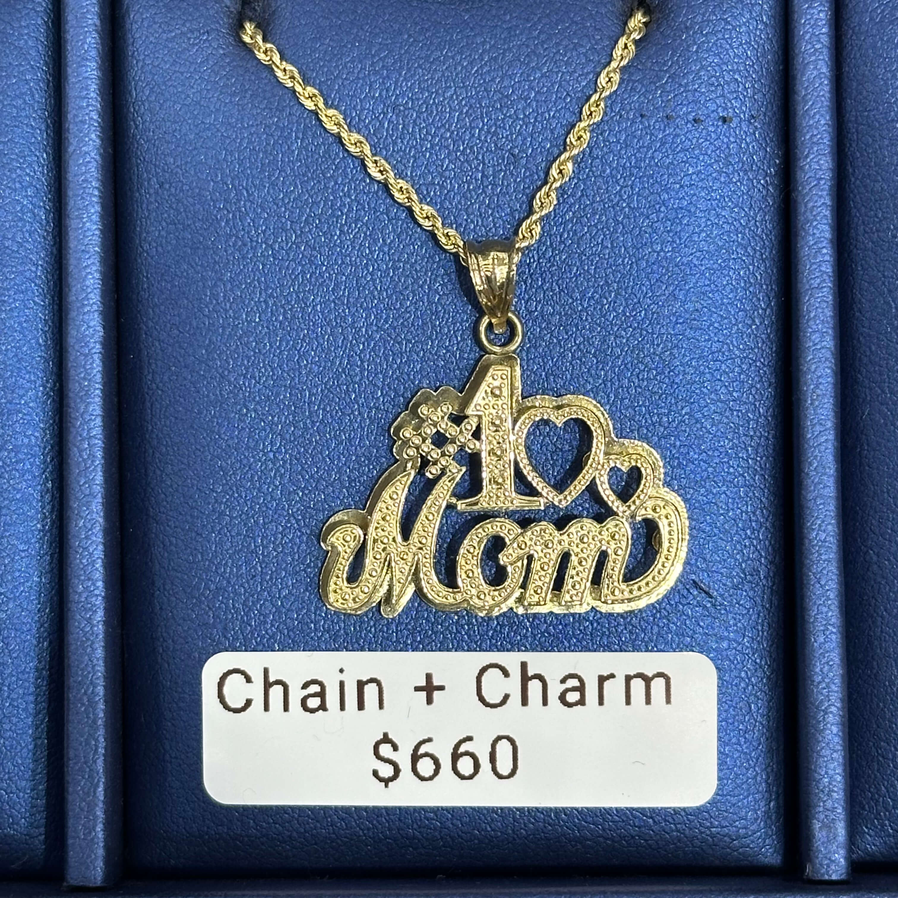 Number One Heart Mom Charm for Mothers Day with Chain All 10k Real Gold