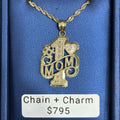 Big Number One Mom Charm for Mothers Day with 10k Rope Chain