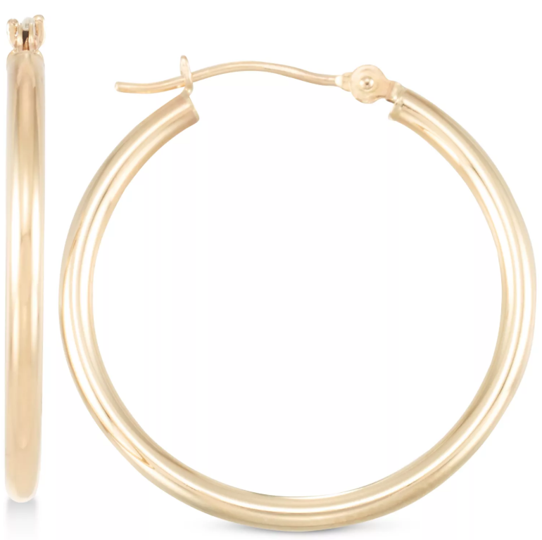 Polished Tube Hoop Earrings in 10k Gold