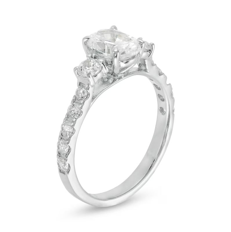 1-3/4 CT. T.W. Oval and Round Diamond Three Stone Engagement Ring in 14K White Gold