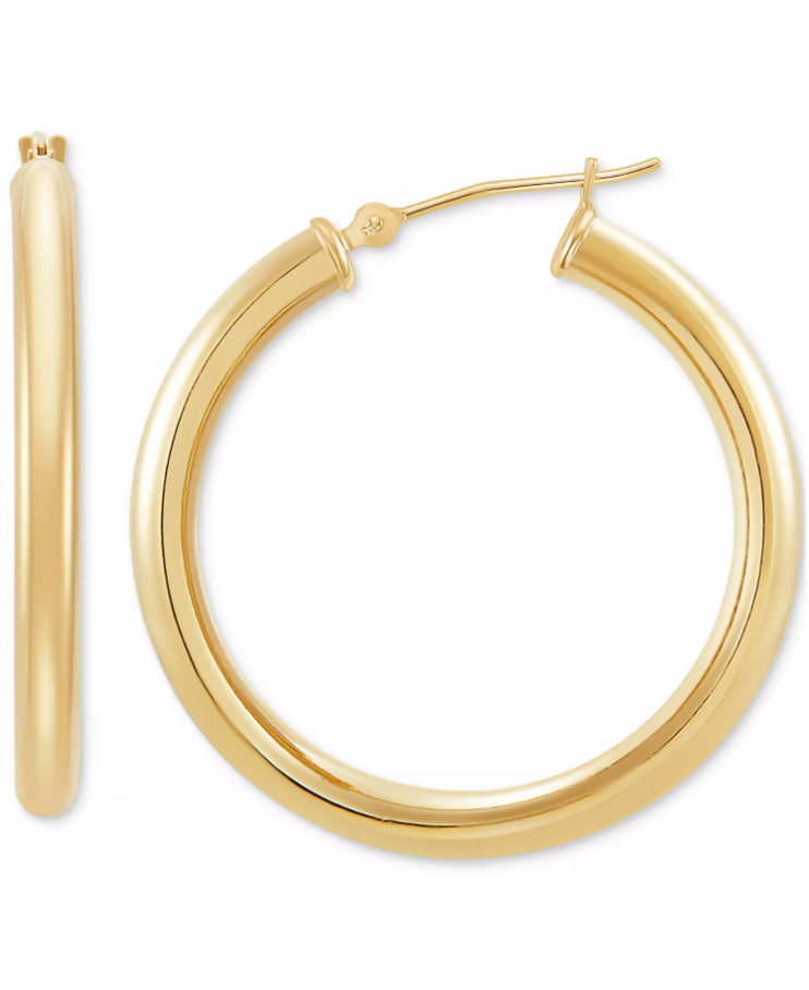 Polished Round Hoop Earrings in 10k Gold, 30mm