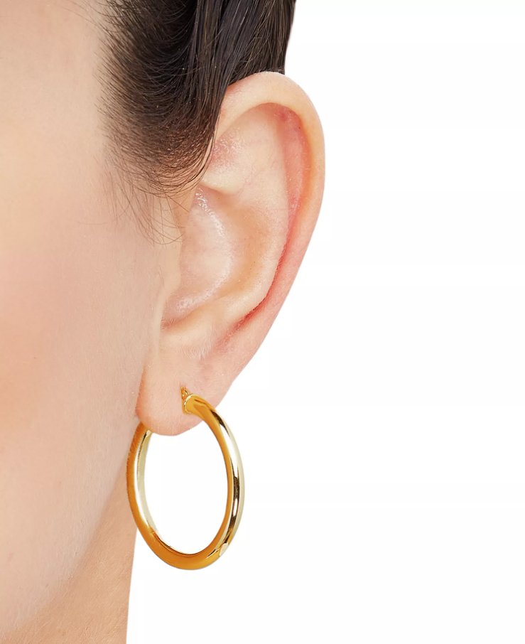 Polished Round Hoop Earrings in 10k Gold, 30mm