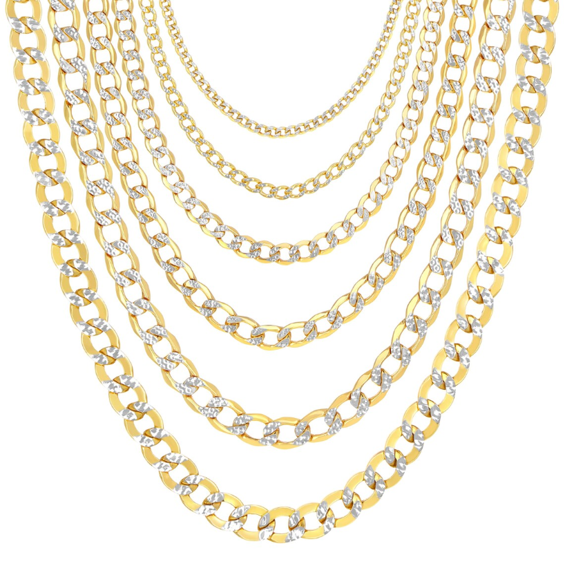 10K Yellow Gold Pave Diamond Cut Cuban Link Chain | Real Italian Curb Necklace | 2mm 2.5mm 3.5mm 4.5mm 5.5mm 6.5mm | 16"-26" | Men & Women