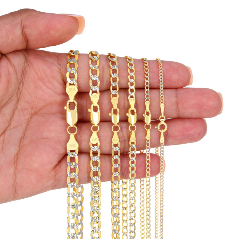 10K Yellow Gold Pave Diamond Cut Cuban Link Chain | Real Italian Curb Necklace | 2mm 2.5mm 3.5mm 4.5mm 5.5mm 6.5mm | 16"-26" | Men & Women