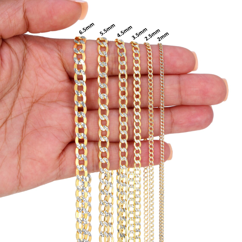 10K Yellow Gold Pave Diamond Cut Cuban Link Chain | Real Italian Curb Necklace | 2mm 2.5mm 3.5mm 4.5mm 5.5mm 6.5mm | 16"-26" | Men & Women