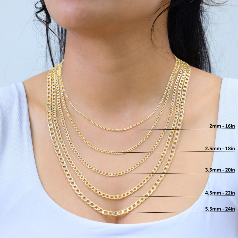 10K Yellow Gold Pave Diamond Cut Cuban Link Chain | Real Italian Curb Necklace | 2mm 2.5mm 3.5mm 4.5mm 5.5mm 6.5mm | 16"-26" | Men & Women