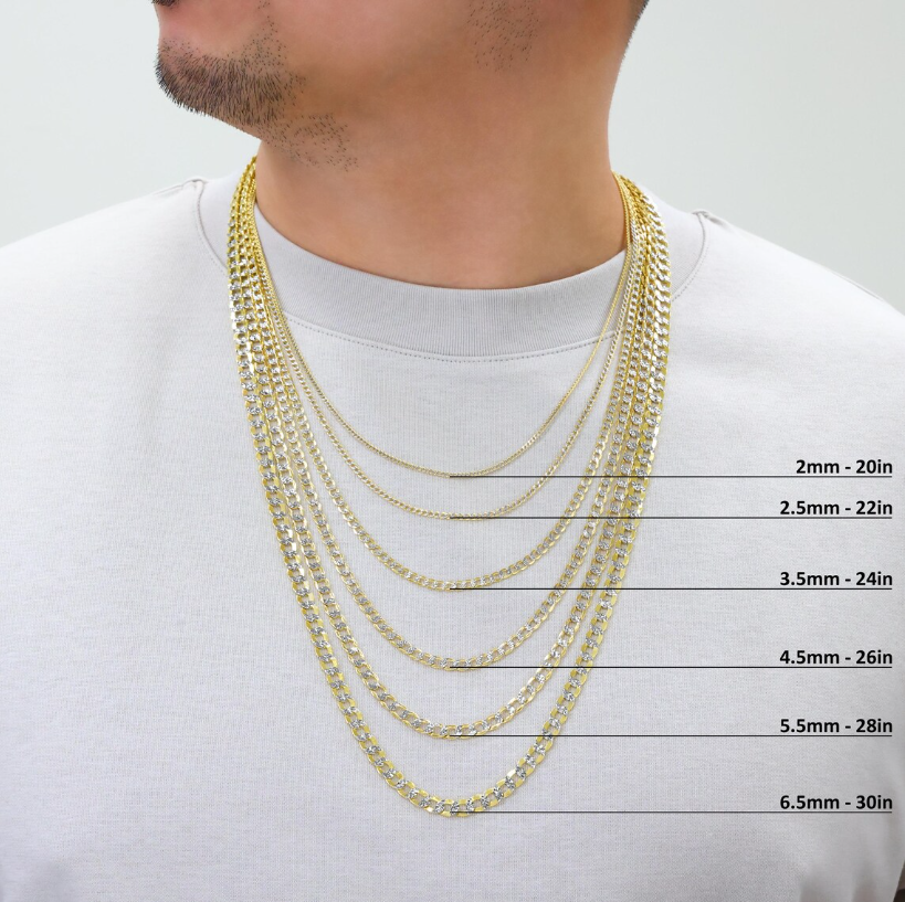 10K Yellow Gold Pave Diamond Cut Cuban Link Chain | Real Italian Curb Necklace | 2mm 2.5mm 3.5mm 4.5mm 5.5mm 6.5mm | 16"-26" | Men & Women