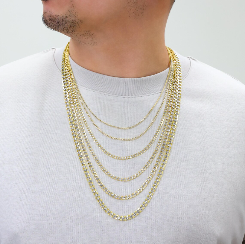 10K Yellow Gold Pave Diamond Cut Cuban Link Chain | Real Italian Curb Necklace | 2mm 2.5mm 3.5mm 4.5mm 5.5mm 6.5mm | 16"-26" | Men & Women