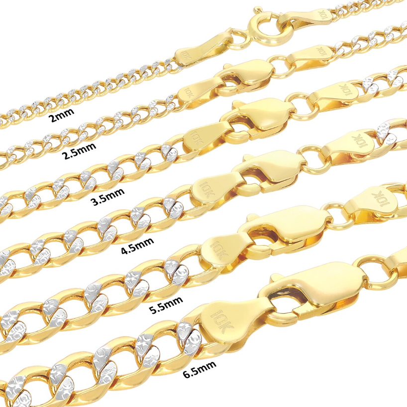 10K Yellow Gold Pave Diamond Cut Cuban Link Chain | Real Italian Curb Necklace | 2mm 2.5mm 3.5mm 4.5mm 5.5mm 6.5mm | 16"-26" | Men & Women