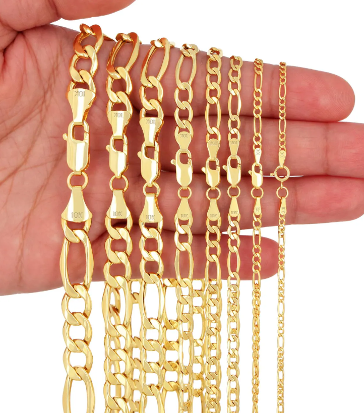10K Yellow Gold Figaro Chain | Real Gold Italian Link Necklace | 2mm 2.5mm 3.5mm 4.5mm 5.5mm 7mm 8mm 9mm | 16-28" | Mens & Womens Jewelry