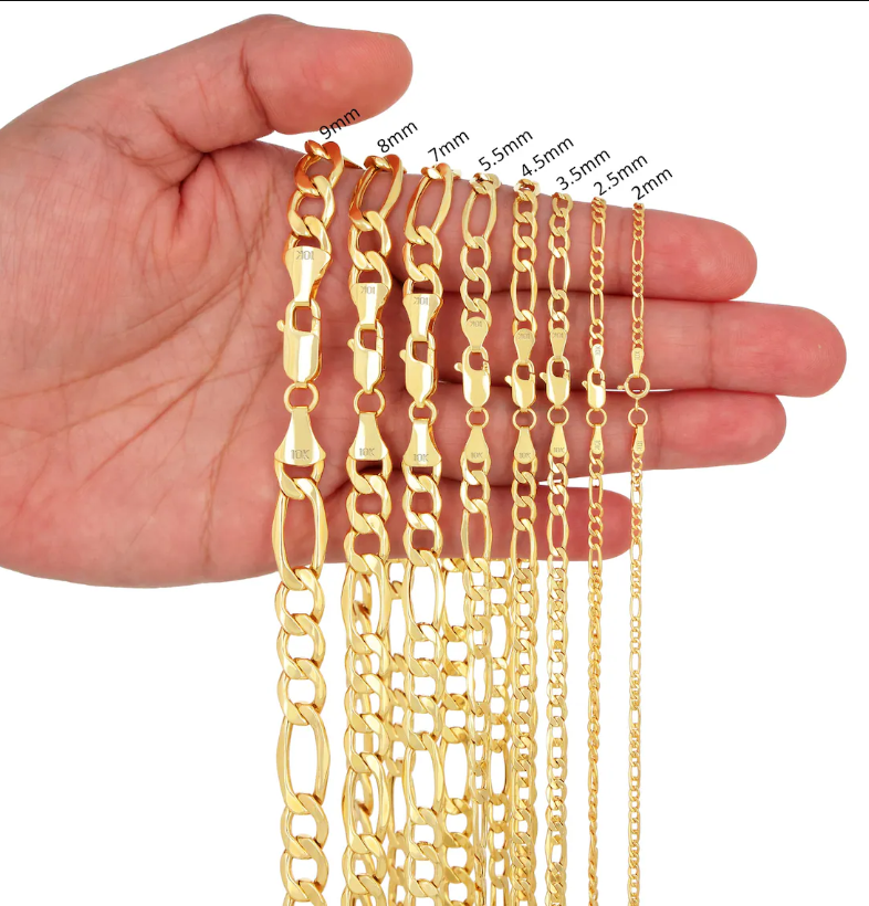 10K Yellow Gold Figaro Chain | Real Gold Italian Link Necklace | 2mm 2.5mm 3.5mm 4.5mm 5.5mm 7mm 8mm 9mm | 16-28" | Mens & Womens Jewelry