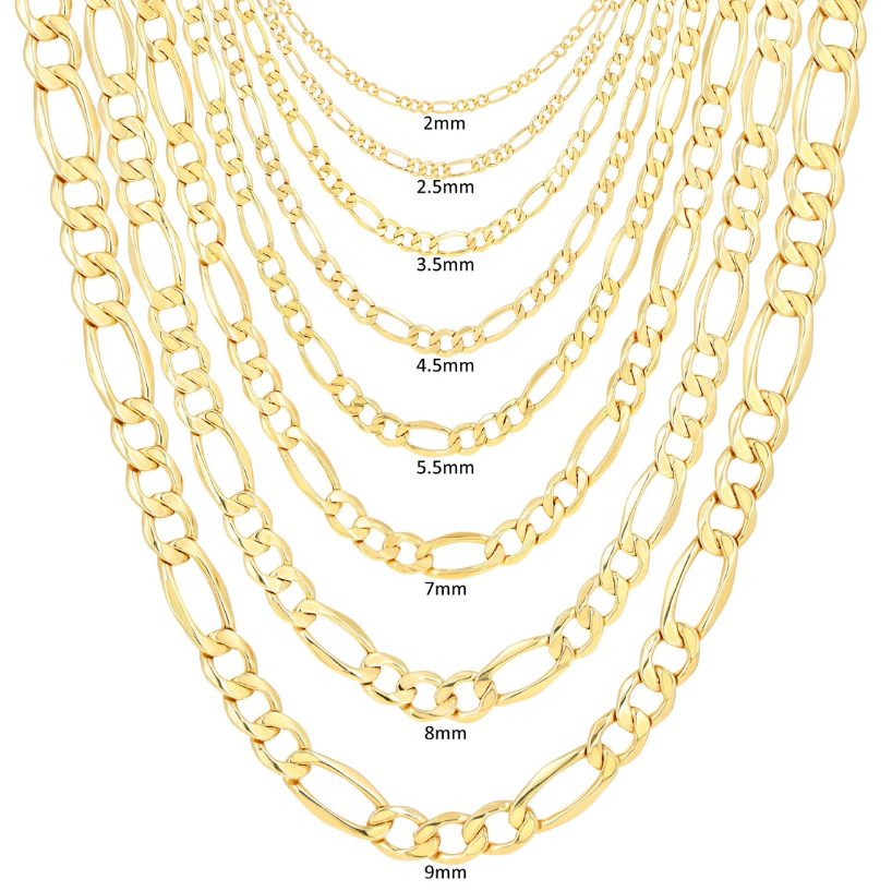 10K Yellow Gold Figaro Chain | Real Gold Italian Link Necklace | 2mm 2.5mm 3.5mm 4.5mm 5.5mm 7mm 8mm 9mm | 16-28" | Mens & Womens Jewelry