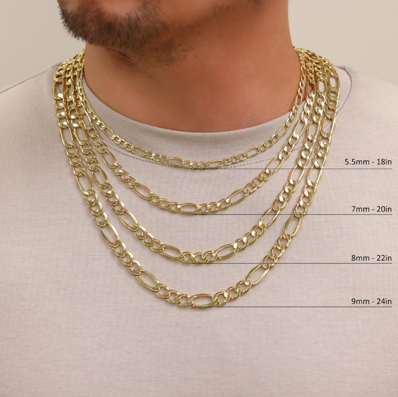 10K Yellow Gold Figaro Chain | Real Gold Italian Link Necklace | 2mm 2.5mm 3.5mm 4.5mm 5.5mm 7mm 8mm 9mm | 16-28" | Mens & Womens Jewelry