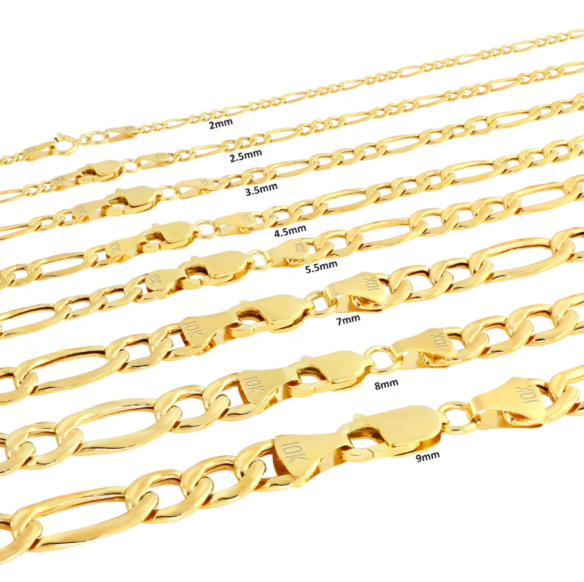 10K Yellow Gold Figaro Chain | Real Gold Italian Link Necklace | 2mm 2.5mm 3.5mm 4.5mm 5.5mm 7mm 8mm 9mm | 16-28" | Mens & Womens Jewelry