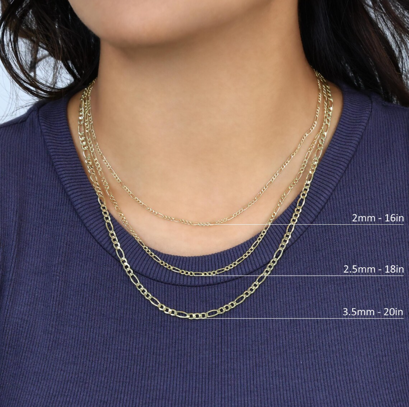 10K Yellow Gold Figaro Chain | Real Gold Italian Link Necklace | 2mm 2.5mm 3.5mm 4.5mm 5.5mm 7mm 8mm 9mm | 16-28" | Mens & Womens Jewelry