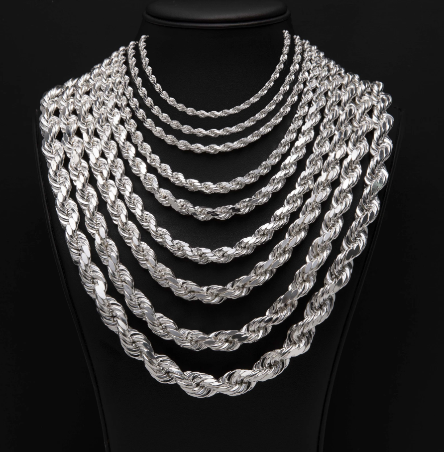 925 Silver Rope Chain Man Female Any Size 2, 3, 4, 5, 6, 7, 8, 9 mm