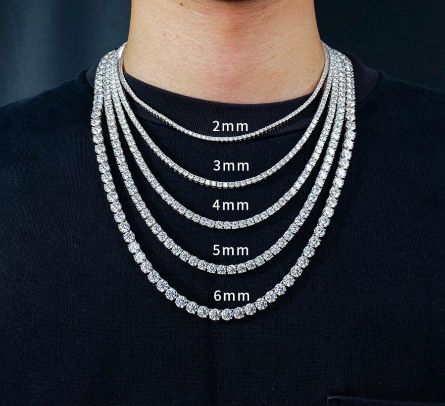 VVS1 Moissanite Necklace Sterling Silver Tennis Necklace Iced Out Chain Diamond Simulant 2mm 3mm 4mm 5mm 6.5mm Gift for Him and Her