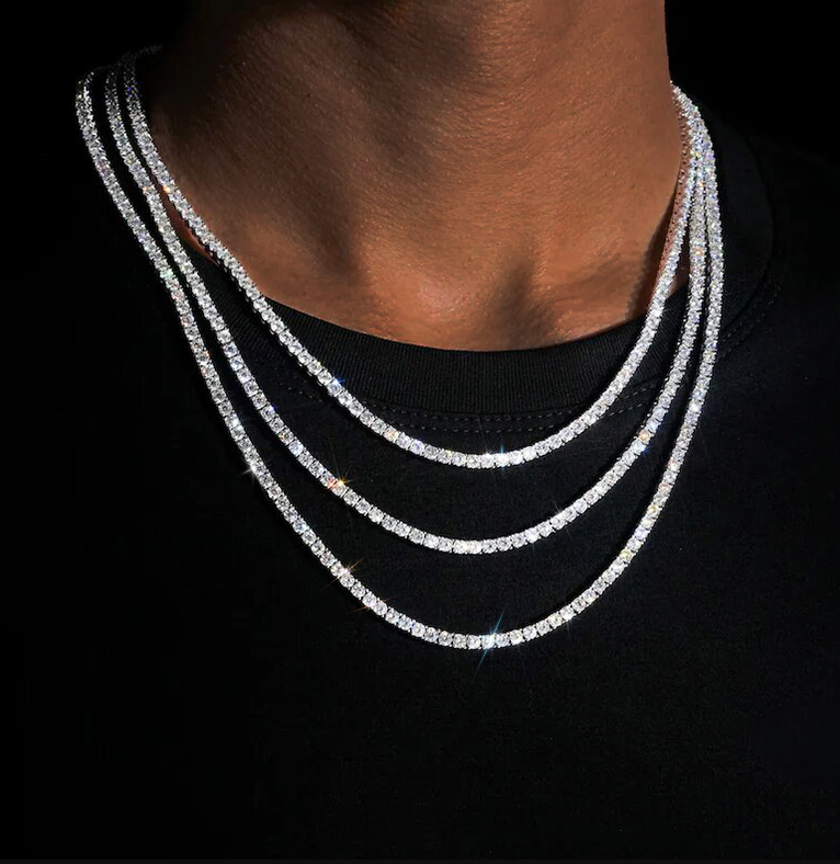 VVS1 Moissanite Necklace Sterling Silver Tennis Necklace Iced Out Chain Diamond Simulant 2mm 3mm 4mm 5mm 6.5mm Gift for Him and Her