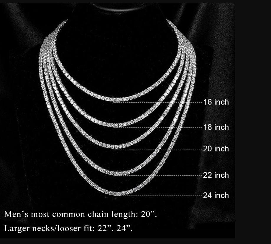 VVS1 Moissanite Necklace Sterling Silver Tennis Necklace Iced Out Chain Diamond Simulant 2mm 3mm 4mm 5mm 6.5mm Gift for Him and Her