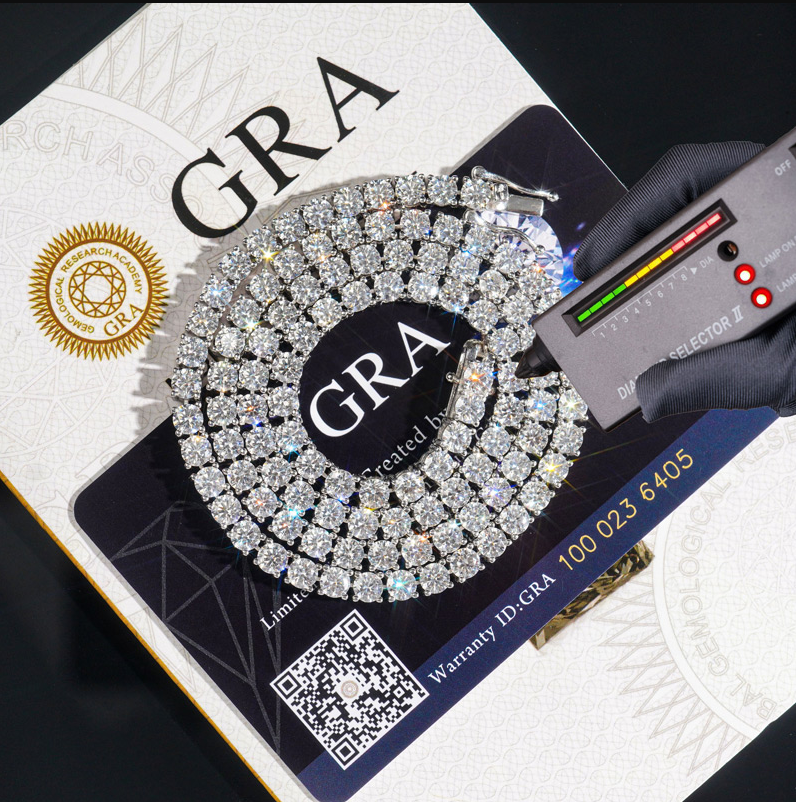 VVS1 Moissanite Necklace Sterling Silver Tennis Necklace Iced Out Chain Diamond Simulant 2mm 3mm 4mm 5mm 6.5mm Gift for Him and Her