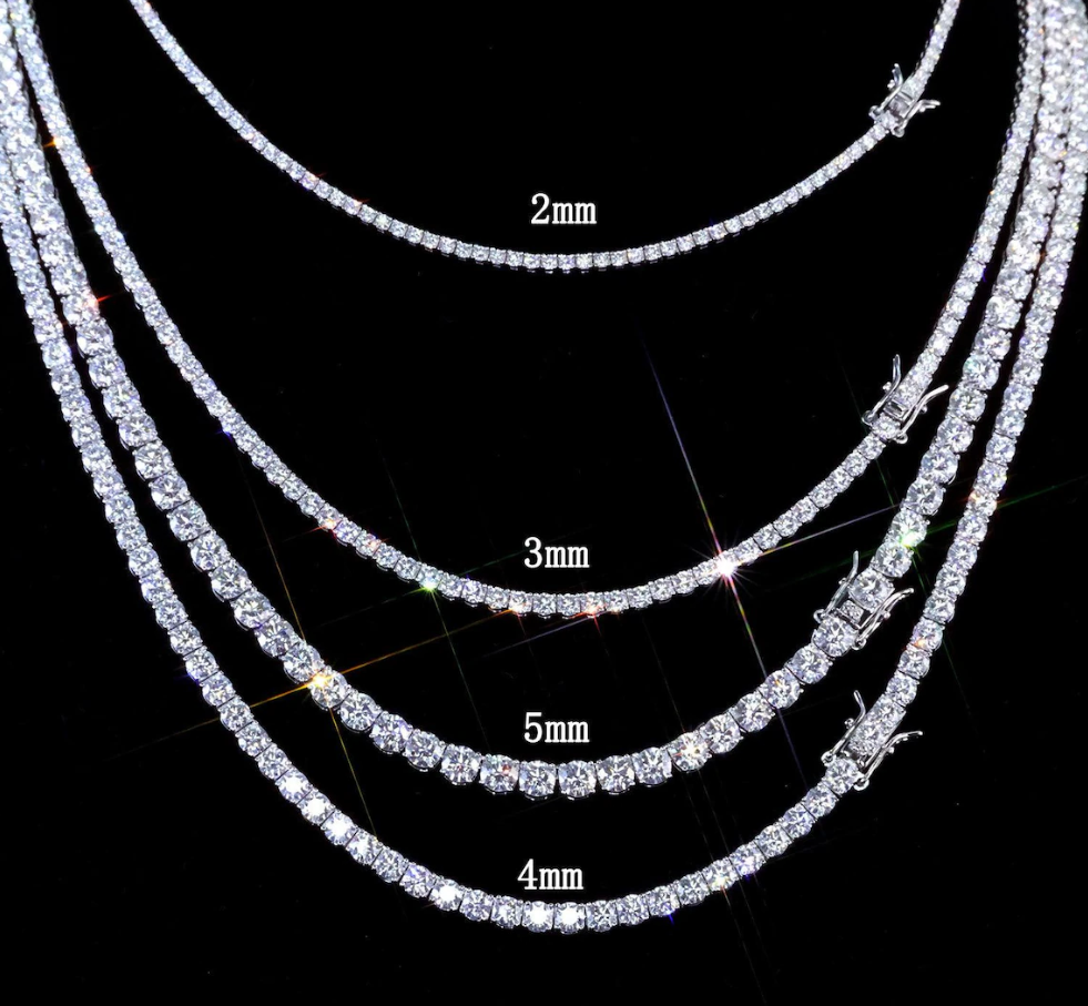 VVS1 Moissanite Necklace Sterling Silver Tennis Necklace Iced Out Chain Diamond Simulant 2mm 3mm 4mm 5mm 6.5mm Gift for Him and Her