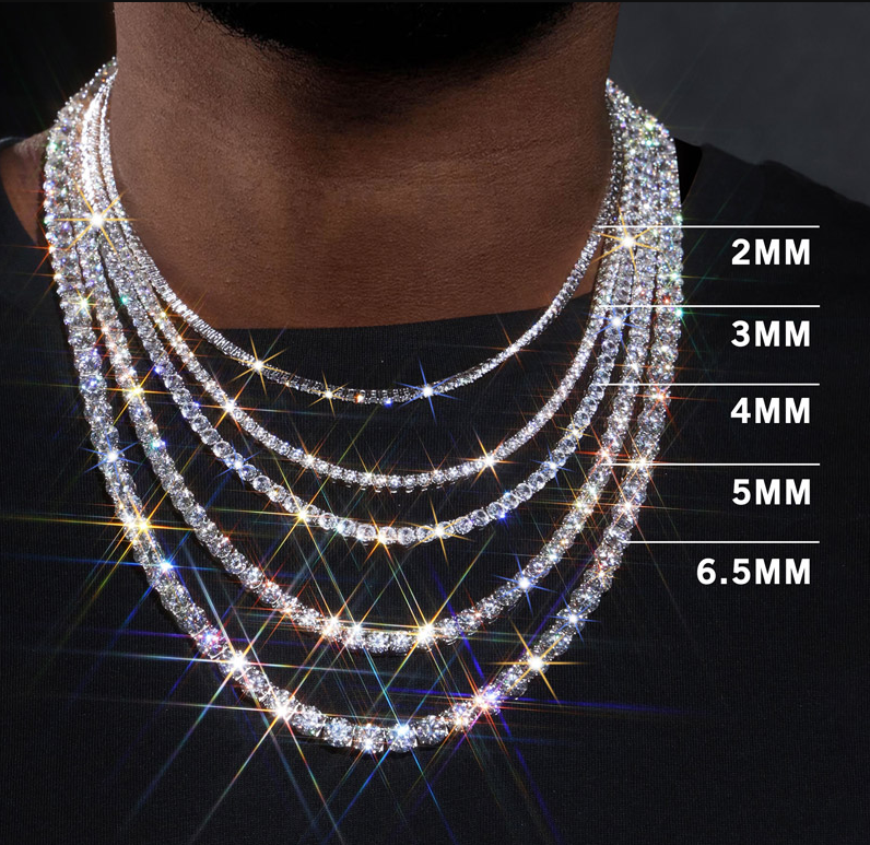 VVS1 Moissanite Necklace Sterling Silver Tennis Necklace Iced Out Chain Diamond Simulant 2mm 3mm 4mm 5mm 6.5mm Gift for Him and Her