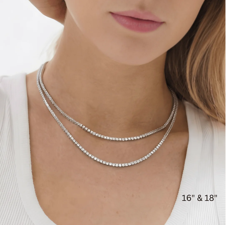 VVS1 Moissanite Necklace Sterling Silver Tennis Necklace Iced Out Chain Diamond Simulant 2mm 3mm 4mm 5mm 6.5mm Gift for Him and Her