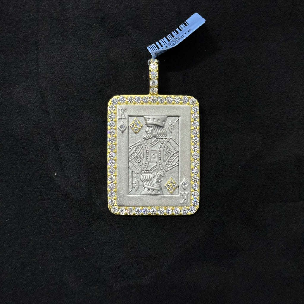 Card Charm King 925 Silver with Moissanite Stones and Gold