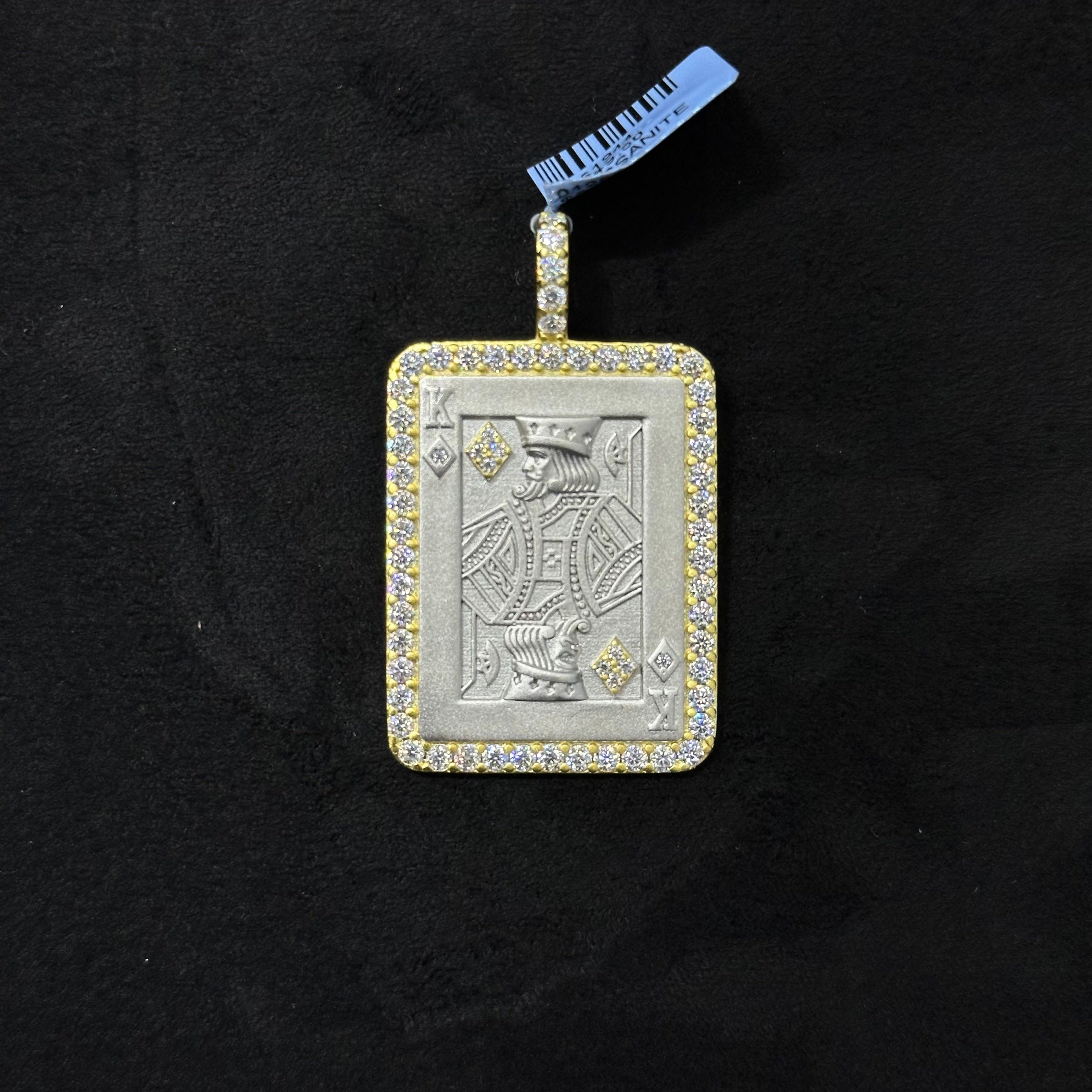 Card Charm King 925 Silver with Moissanite Stones and Gold