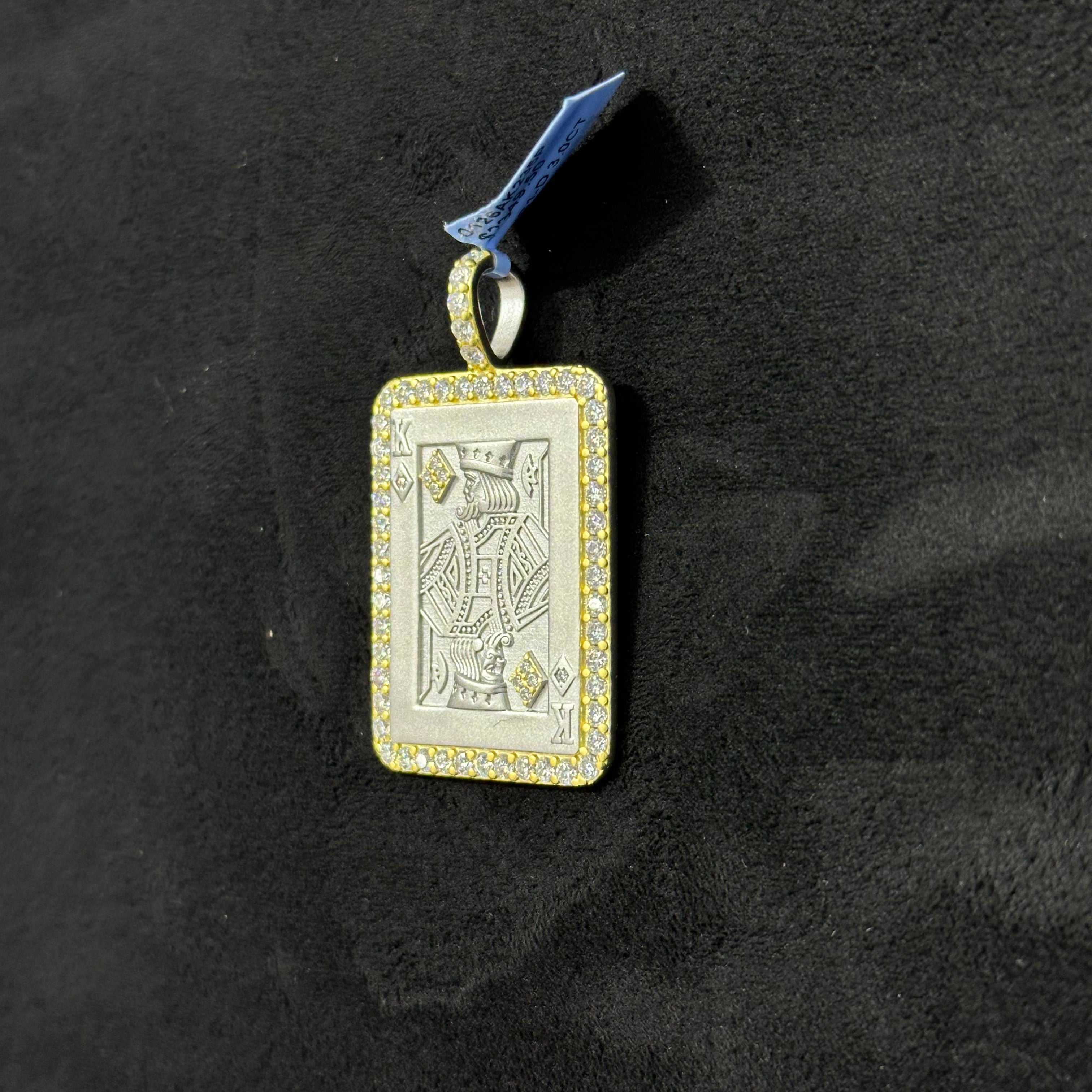 Card Charm King 925 Silver with Moissanite Stones and Gold
