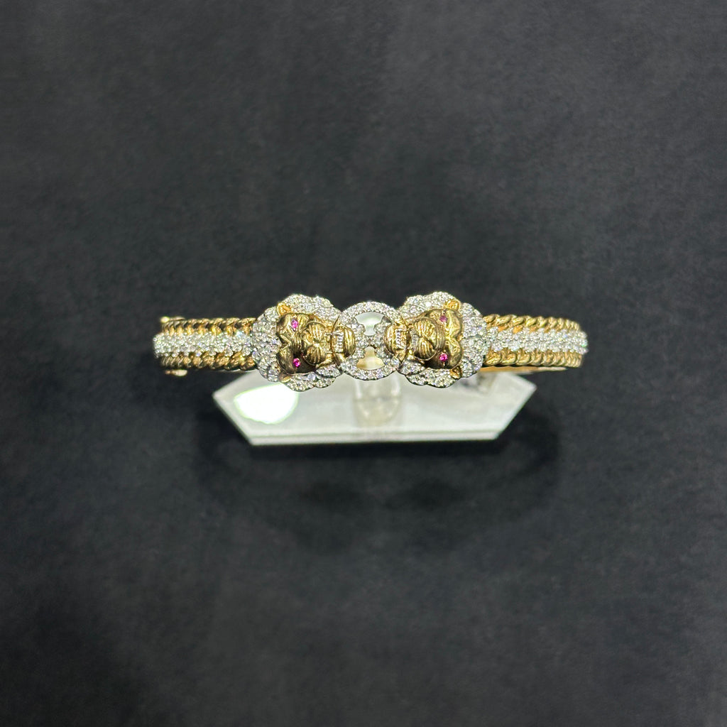 3CTW Genuine Natural Diamond with 10k Solid Gold Lion Bangle for Men & Women