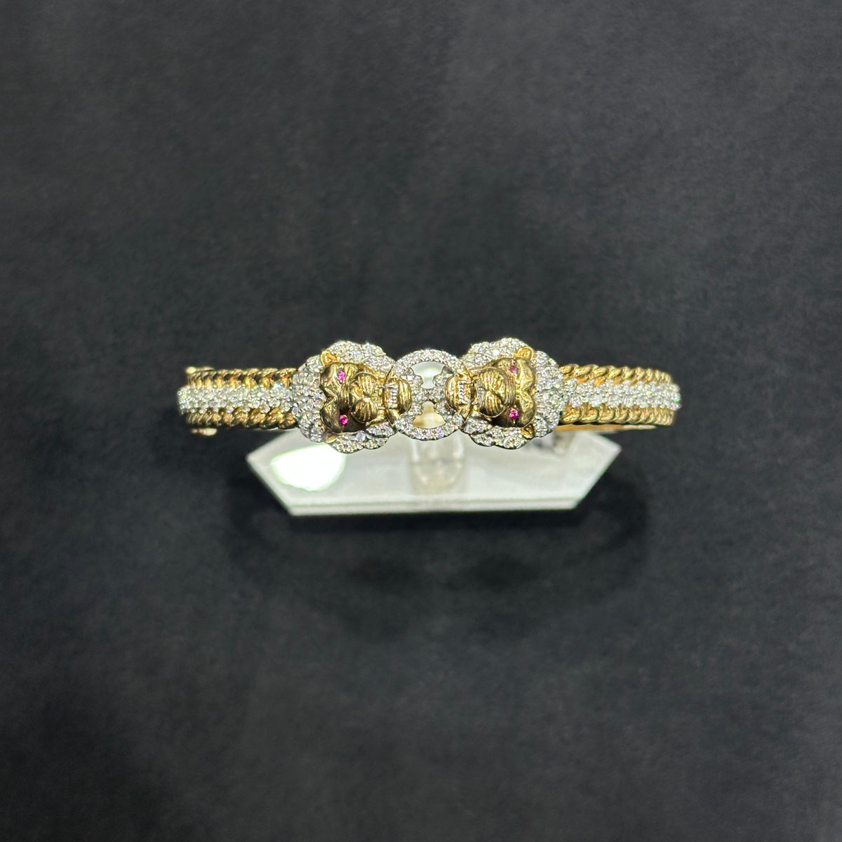3CTW Genuine Natural Diamond with 10k Solid Gold Lion Bangle for Men & Women