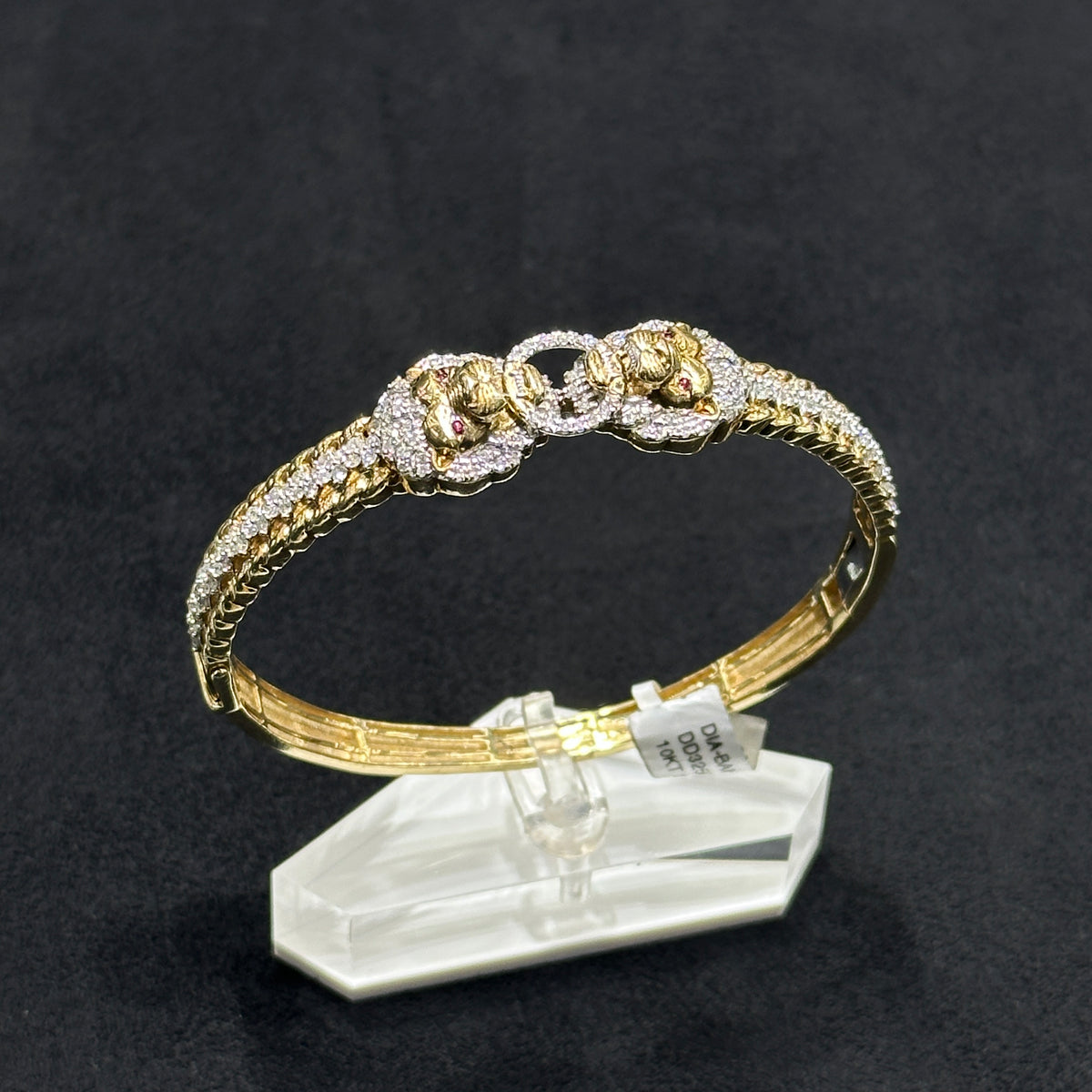3CTW Genuine Natural Diamond with 10k Solid Gold Lion Bangle for Men & Women
