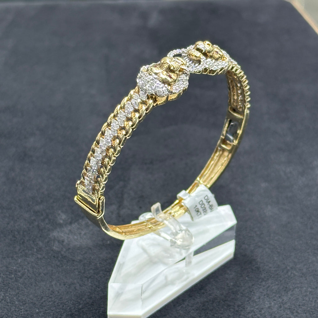 3CTW Genuine Natural Diamond with 10k Solid Gold Lion Bangle for Men & Women